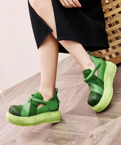 Casual Splicing Plattform Flache Schuhe Frauen Grün Rindsleder