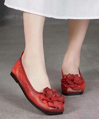 Handgemachte Schaffell Rot Flache Füße Schuhe Spleißen Floral