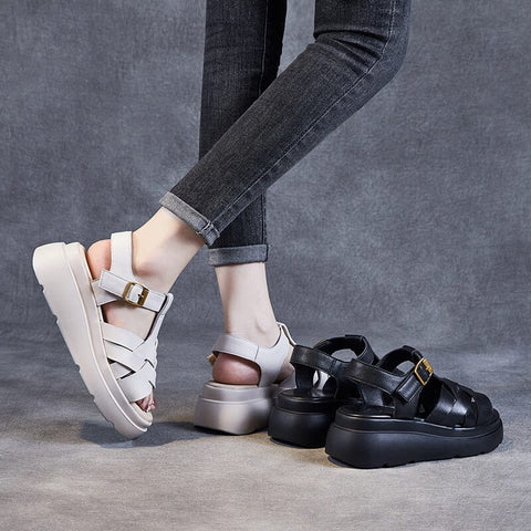 Women Retro Leather Summer Casual Sandals