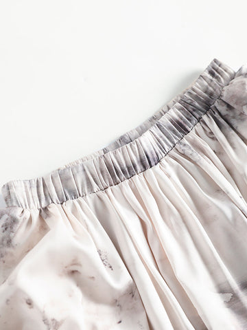 Women Summer Vintage Ink-print Pleat Loose Skirt