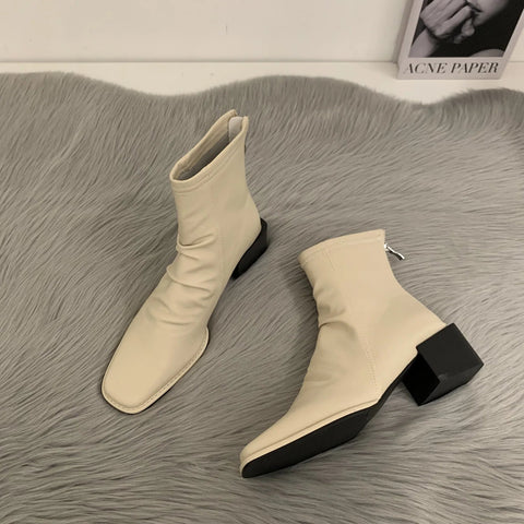 - High heel boots Women's shoes Martinin boots 2024new winter boots square ankle boots mid-leg Chelsea ankle boots