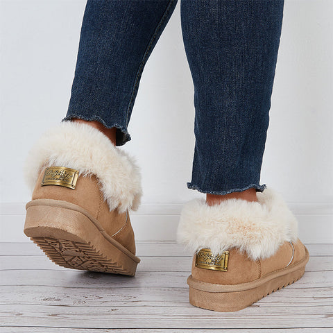 Plüsch-Flats, Slip-on-Schneestiefel, mit Kunstfell gefüttert, Loafer-Schuhe