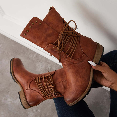 Brown Mid Calf Riding Boots Wide Calf Western Cowboy Boots