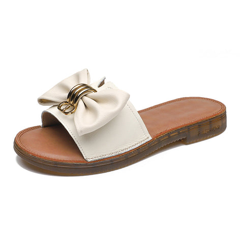 Women 2022 Retro Fashion Leather Bowknot Slippers