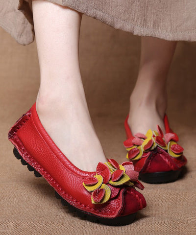 Mulberr Rindsleder Splicing Flower Flache Schuhe für Damen