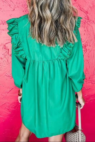 Besticktes grünes kurzes Resort-Kleid