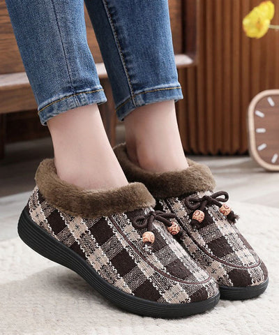 Neu Schwarz Plaid Frauen Spleißen Wohnungen Fuzzy Wolle