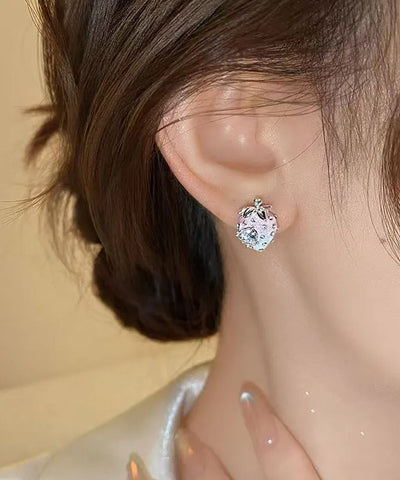 Gradient Color Pink Alloy Zircon Strawberry Stud Earrings