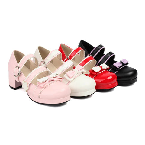 - Japanese Harajuku Style Spring Lolita Cute Girls Sweet Pumps Mixed Color Round Toe Cosplay BowTie Kawaii Chic Mary Janes Shoes
