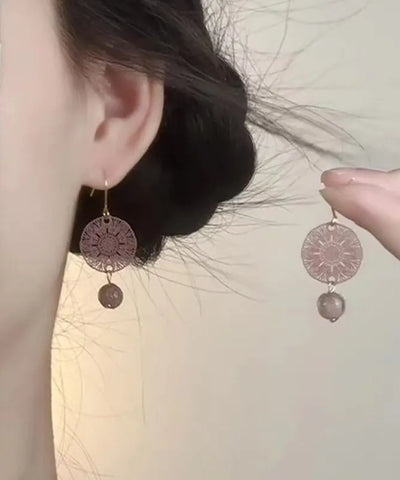 Chinese Style Light Purple Copper Overgild Hollow Out Window Paper-Cut Drop Earrings