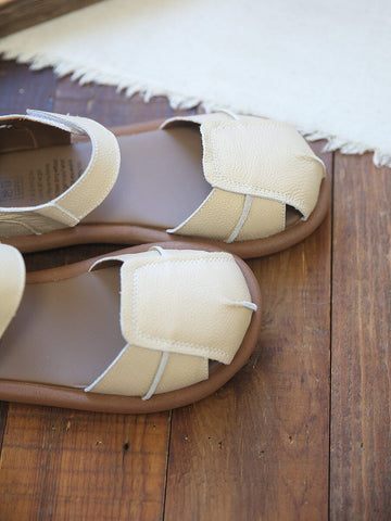 Summer Retro Leather Velcro Tape Flat Sandals