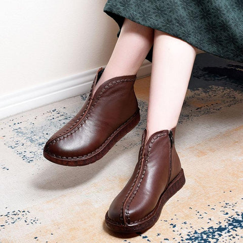 Leather Vintage Ethnic Style Soft Women Ankle Boots ( Added plush styles)