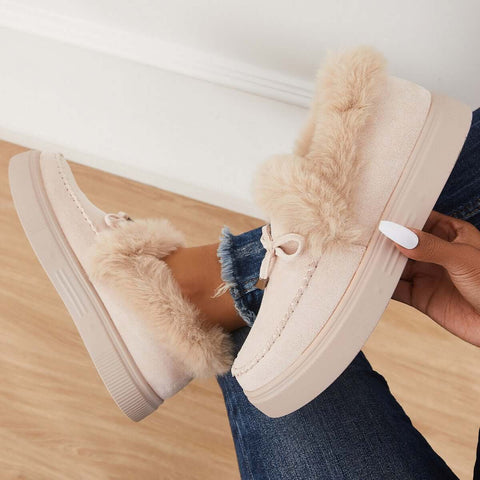 Suede Warm Flat Slip on Snow Boots Faux Fur Lined Loafer Shoes
