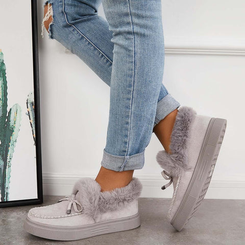 Suede Warm Flat Slip on Snow Boots Faux Fur Lined Loafer Shoes