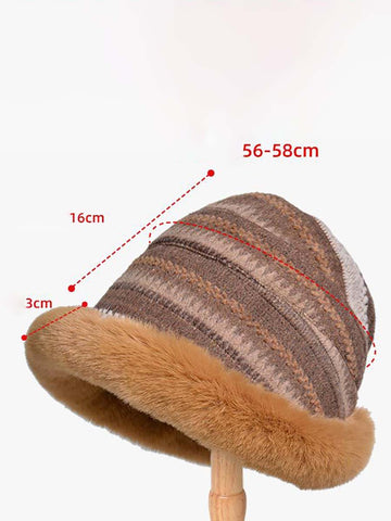 Women Winter Knitted Wool Liner Hat-Khaki-Orange