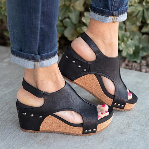 Cork Platform Wedges Slingback Ankle Buckle Strap Sandals