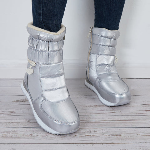 Damen Schneestiefel mit Reißverschluss, warm, mit Pelzfutter, wasserdichte Stiefeletten