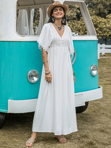 Lace Detail Half Sleeve Boho Maxi Dress