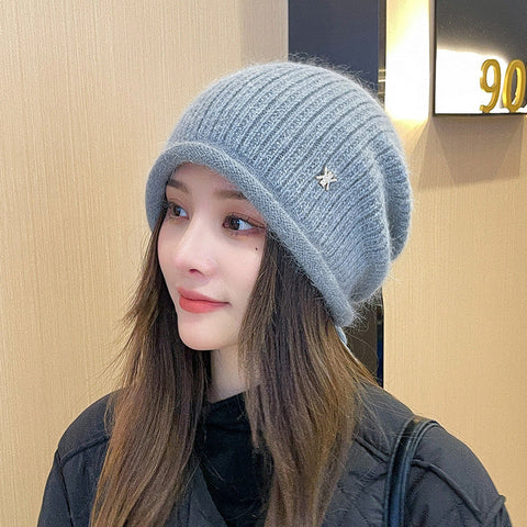 Damen Winter Strickmütze mit Kordelzugsaum