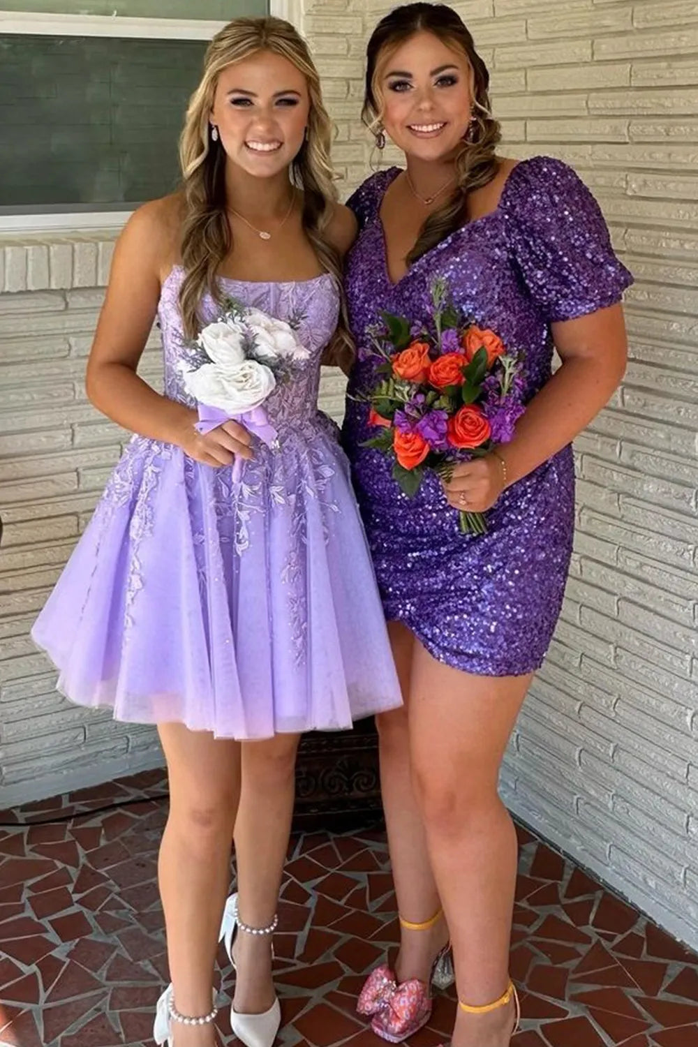 Purple Strapless A-Line Tulle Corset Short Homecoming Dress with Appliques