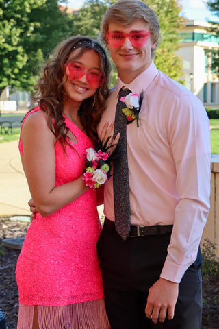 Fuchsia One Shoulder Sequins Bodycon Short Homecoming Dress with Fringes