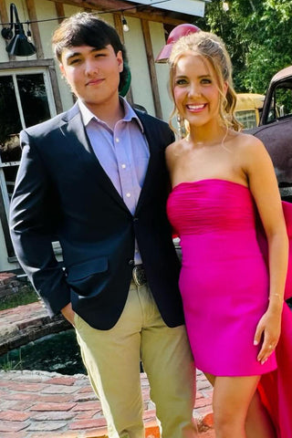 Fuchsia Strapless Bodycon Homecoming Dress with Bow