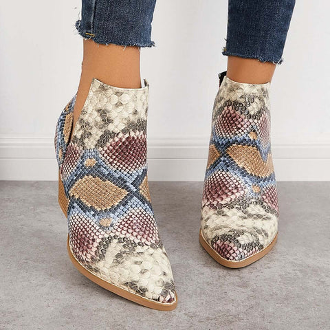 Damen Westernstiefeletten Cowboystiefeletten Cutout Blockabsatz Booties