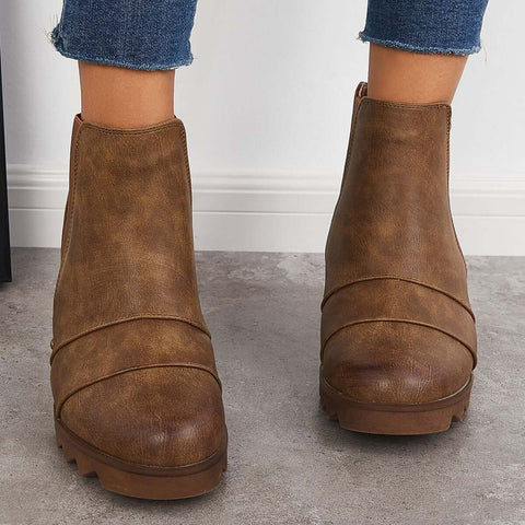 Non-Slip Hidden Wedge Chelsea Boots Pull on Ankle Booties