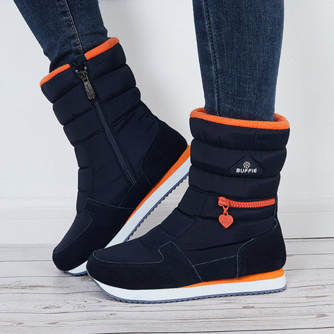 Damen Schneestiefel mit Reißverschluss, warm, mit Pelzfutter, wasserdichte Stiefeletten