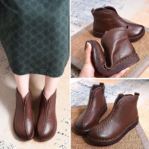 Leather Vintage Ethnic Style Soft Women Ankle Boots ( Added plush styles)