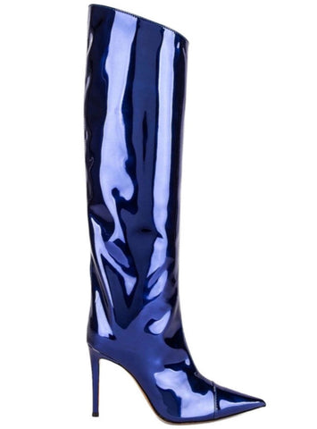 Mirror Leather Pointed High-heeled Boots