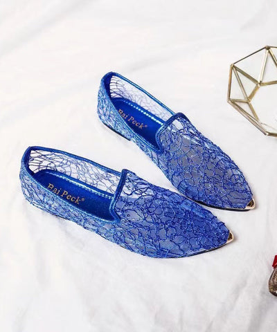 Neu Mode Blau Atmungsaktive aushöhlen Flache Schuhe Spitz