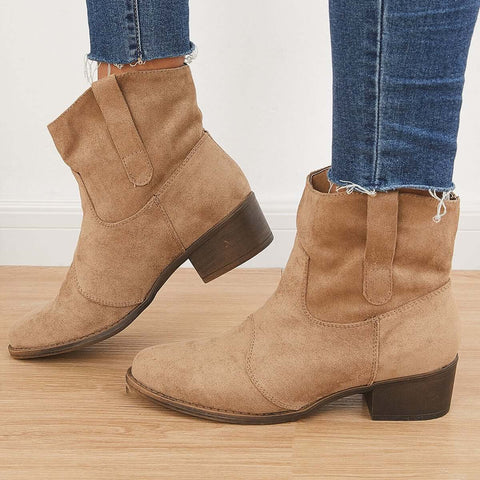 Westernstiefeletten aus Wildleder mit Blockabsatz und niedrigem Absatz
