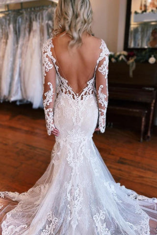 Long Sleeves Lace Wedding Dress Mermaid Overskirt On Sale