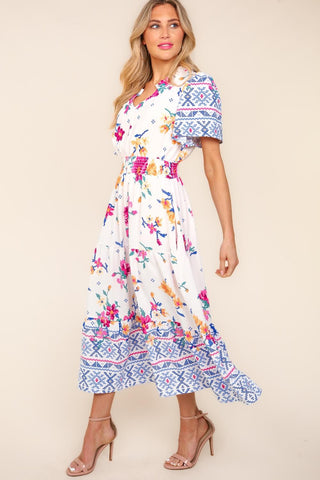 Short Sleeve Floral Tiered Summer Midi Dress