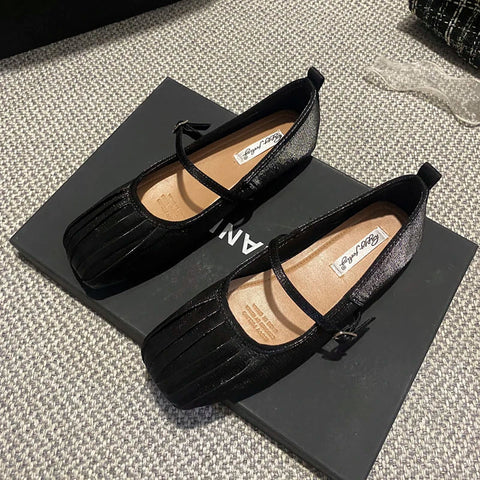 2024 Designer Women Mary Jane Shoes Fashion Ladies Square Toe Flats Shoes Soft Sole Flat Heel Dress Ballet Shoes