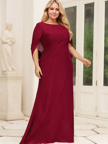 Trompete/Meerjungfrau U-Boot-Ausschnitt Bodenlang Chiffon Mutter der Braut Kleid Mit Plissee