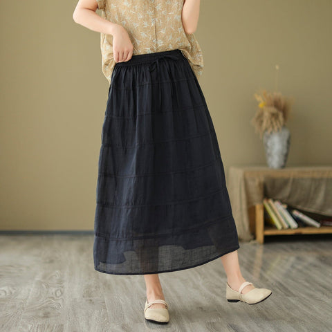 Women Summer Casual Linen A-Line Skirt