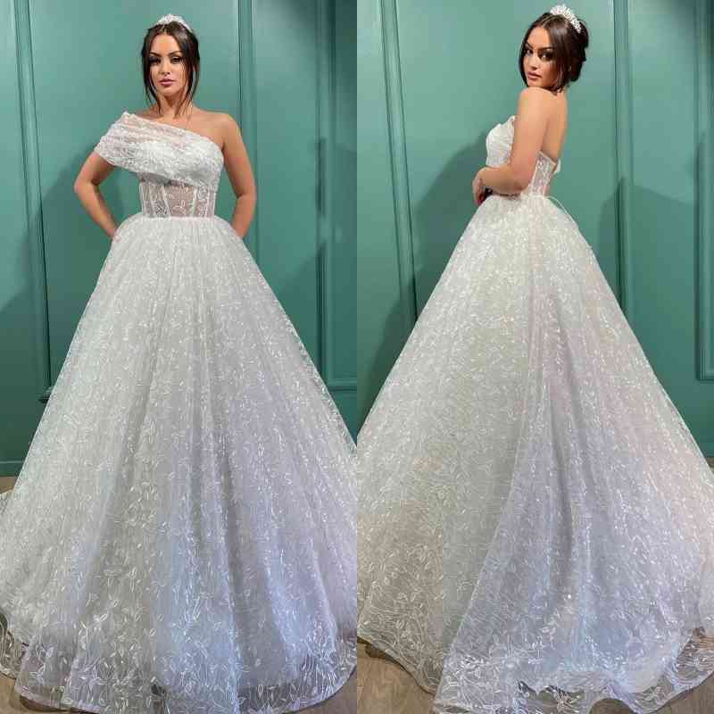 Bmbridal White Ball Gown Wedding Dress Lace With Off-the-Shoulder