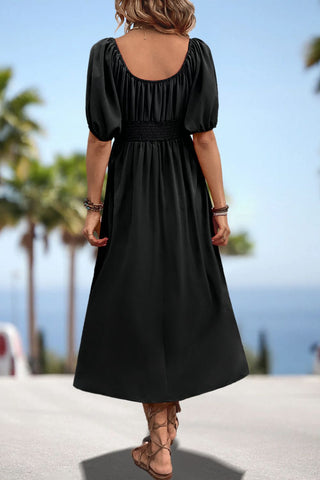 Women's Square Neck Puff Sleeve Resort Midi Dress
