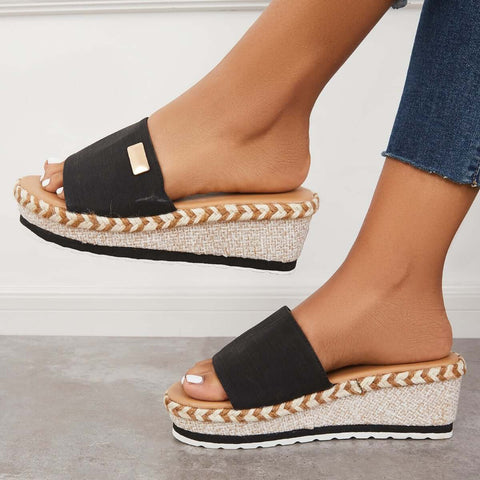 Open Toe Espadrille Platform Wedges Slip on Sandals