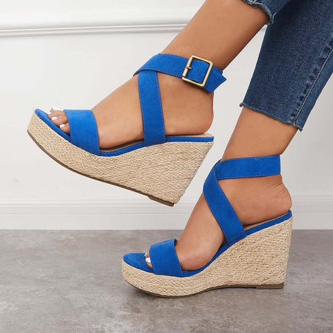 Criss Cross Ankle Strap Espadrille Wedge Platform Sandals