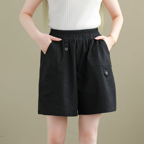 Women Summer Cotton Linen Casual Loose Shorts