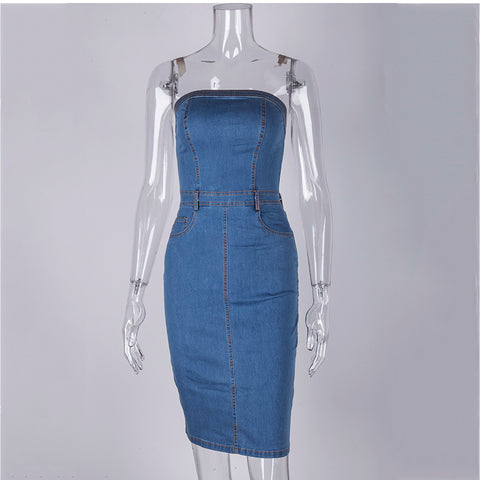 Trägerloses Jeanskleid für Damen, elegantes Sommerkleid, sexy Party-Jeanskleid, figurbetonte Kleider, lässige Clubwear, Vestido Jeans
