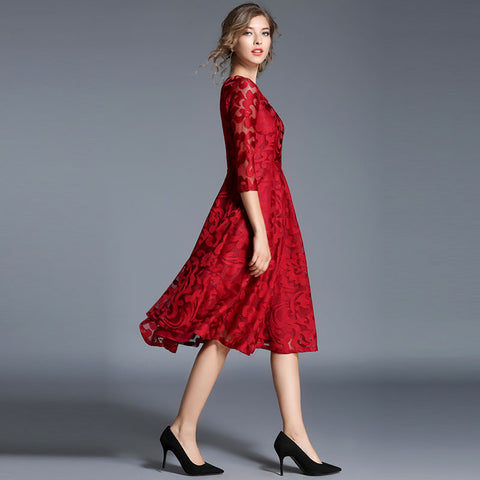 Spring Fashion England Style Luxury Elegant Slim Ladies Party Dress