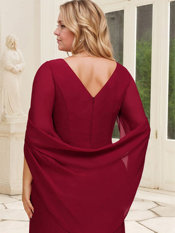 Trompete/Meerjungfrau U-Boot-Ausschnitt Bodenlang Chiffon Mutter der Braut Kleid Mit Plissee