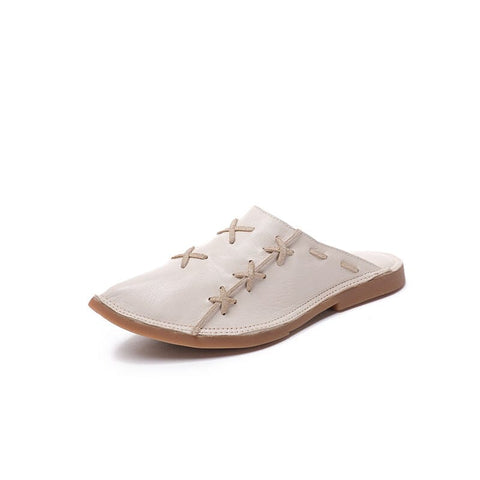 Women Summer Retro Leather Flat Slippers