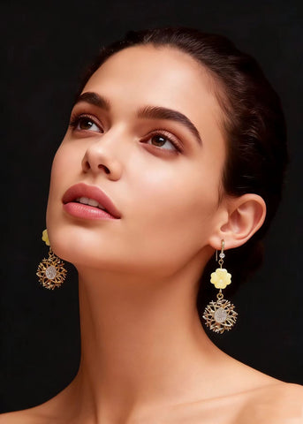 Fashion Sunflower Zircon Fine Jade Drop Earrings