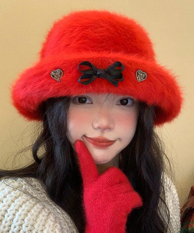 Winter Rot Weihnachten Neujahr Der Kaninchen Wolle Bucket Hat