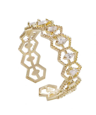Fine Gold Alloy Zircon Lace Hollow Out Open Rings